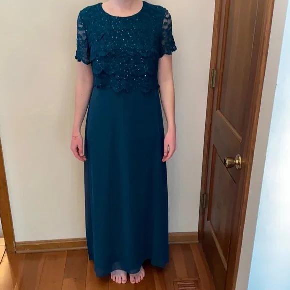 peacock green bridesmaid dresses Peacock Bridesmaids A Line Off The Shoulder V-Neck Stretch Satin Bridesmaid  Dress With Slit main image 1